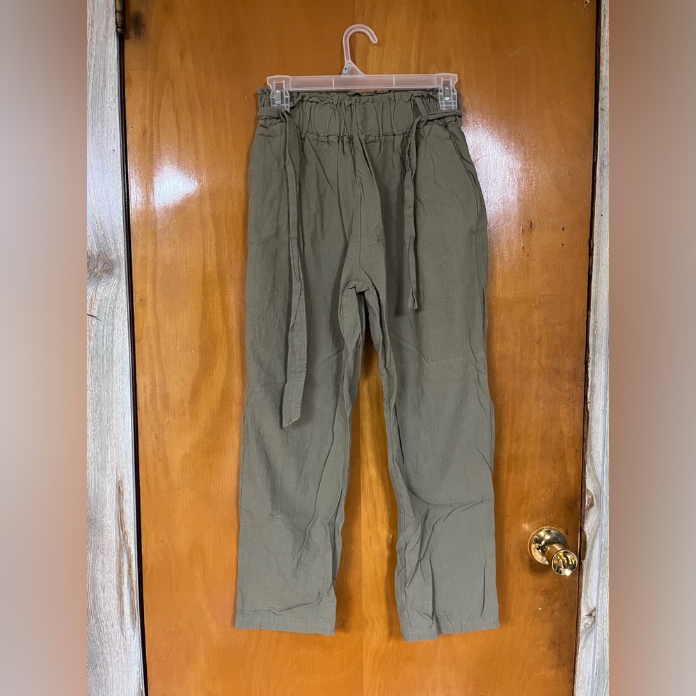 Green Linen Like Pants